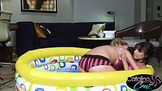 Catalina Cruz oils up Brynn Tyler for hot lesbian pussy licking massage