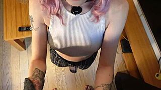 so this petite couple checks into the hotel and she straps on to peg him hard