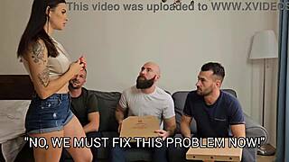 PIZZA DELIVERY TURNS INTO BILLE STAR 3ON1 DP DAP PISS AND MESSY CUM