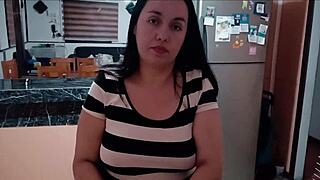 stepmom's juicy ass bends over kitchen counter as stepson rips clothes for rough pounding
