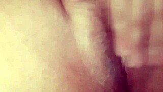 I caught my ex masturbating her tight wet pussy and jerked my small dick watching her orgasm.