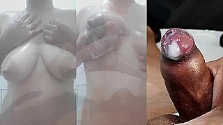 Small cock with phimosis jerks off wildly while girlfriend masturbates her wet pussy and huge tits to explosive cumshots compilation part 7
