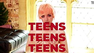 British 18yo student in costume squirts messily with wand toy, blue-eyed curly redhead🔥💦