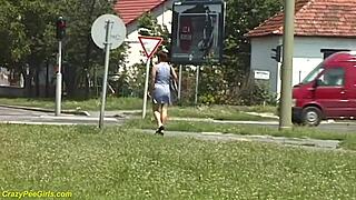 whoa this hungarian redhead bbw milf just pees everywhere outdoors 😲💦