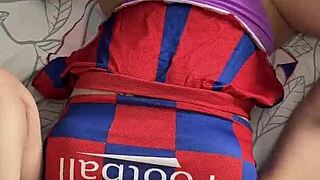 the hot cheerleader with huge ass takes on two cocks in wild anal threesome