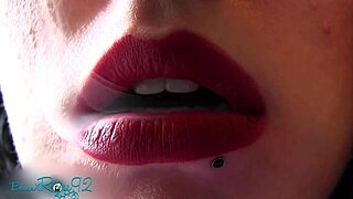 matte red lipstick smoking housewife shows off her style