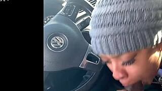 ebony snowboarder chokes on big black cock deepthroat in car