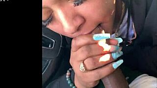 ebony snowboarder chokes on big black cock deepthroat in car
