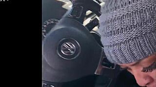 ebony snowboarder chokes on big black cock deepthroat in car