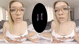 ive been sooo bored n lonely without you vrallure fuck doll blonde teen with glasses toys her shaved pussy pov 😩💦