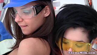 lesbian rims milk-filled ass then squirts everywhere?