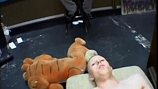 hot blonde licks her own pussy then blows a group of horny men