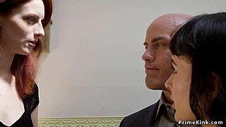 Baldheaded guy ties up step sisters before pounding them hard
