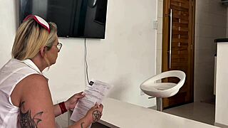Busty Tiffany Montavani milks patient's penis for sperm sample
