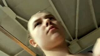 Blonde BBW teen risks orgasmic fucking in crowded gym with big natural tits bouncing wildly