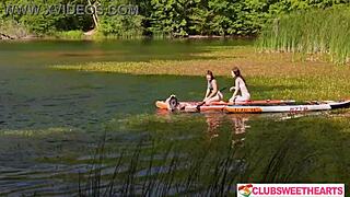 three cute shaved teen girls lick juicy pussies outdoors at clubsweethearts