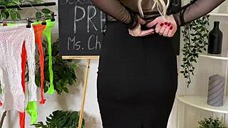 Curvy mature teacher in fishnets and heels teases with see-through lingerie fetish