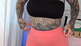 mature bimbo melody radford tries gym tights showing big ass tits