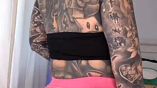 mature bimbo melody radford tries gym tights showing big ass tits
