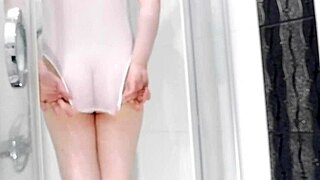 Eronekokun jerks with anal toy in see-through swimsuit shower