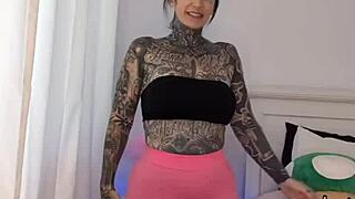 mature bimbo melody radford tries gym tights showing big ass tits