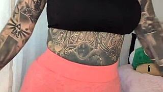 mature bimbo melody radford tries gym tights showing big ass tits