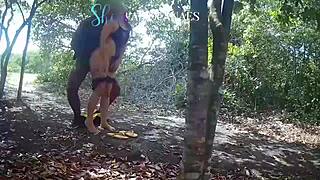 curvy latina bbw wife bent over fucked doggystyle by muscular bbc bodybuilder on beach