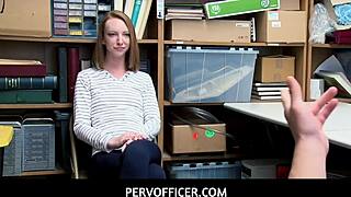old security guard at pervofficer can't resist fucking redhead katy kiss's tits and pussy in office
