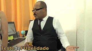 A sexy brazilian blonde and brunette turn office party into wild ass play fest.