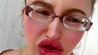 Blonde Russian with huge tits glasses and lipstick teases long hair fetish 😍🔥