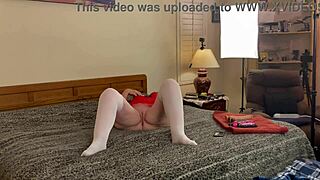 Granny Carmen's red lingerie hides her black dildo cravings