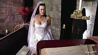 Frustrated bride in nylons begs for doggystyle cumshot in church now