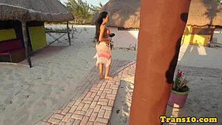 glamorous latina tranny strokes her hard cock in steamy shower pose