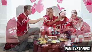 stepmom charlie forde and jason sarcinelli host foursome ritual touchdown with eva nyx anthony pierce doggystyle groping