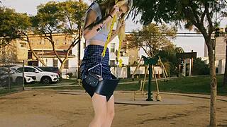 hazel haze gets her tight ass pounded on swing