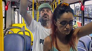 Young student gets groped hard in crowded bus on outdoor public orgasm reality ride?