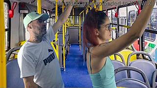 Young student gets groped hard in crowded bus on outdoor public orgasm reality ride?
