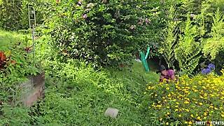 a stranger tricks naive april into bent over blowjob and tight pussy pounding outdoors