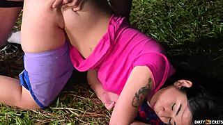 a stranger tricks naive april into bent over blowjob and tight pussy pounding outdoors