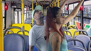 Young student gets groped hard in crowded bus on outdoor public orgasm reality ride?