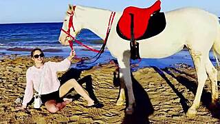 blonde flower teases riding african beach softly