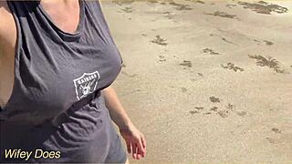 wife strolls nude on crowded public beach