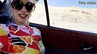 blonde flower teases riding african beach softly