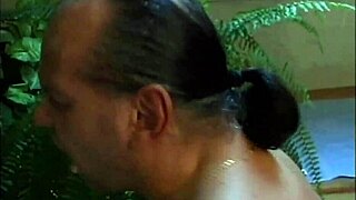 that young girl rides the old man's huge cock anally in the steamy bathroom