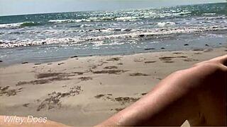 wife strolls nude on crowded public beach