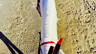 blonde flower teases riding african beach softly