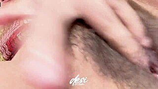 Desi Bhabhi Fingers Hairy Wet Pussy Lips In Close-Up Solo Masturbation Session