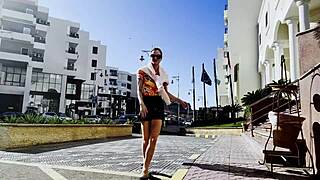 blonde flower teases riding african beach softly