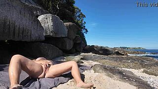 wanna peek at curvy nudist's hairy pussy flashing beach?