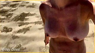 wife strolls nude on crowded public beach